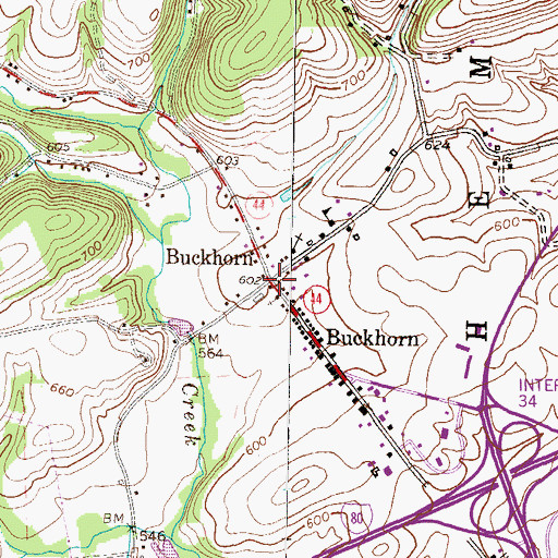 Topographic Map of Buckhorn, PA