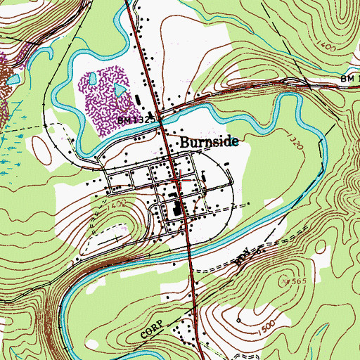 Topographic Map of Burnside, PA