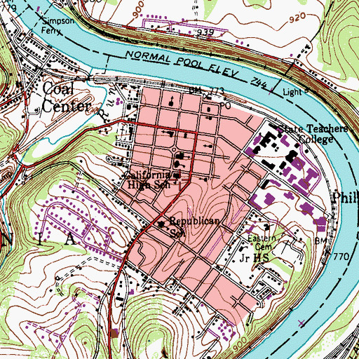 Topographic Map of California High School, PA