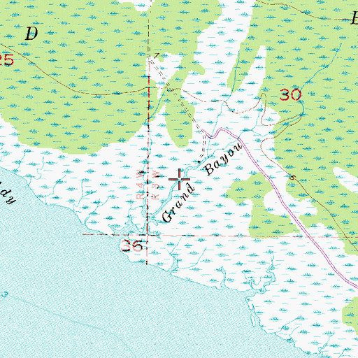 Topographic Map of Grand Bayou, AL
