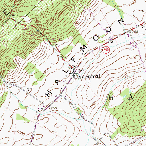 Topographic Map of Centennial, PA