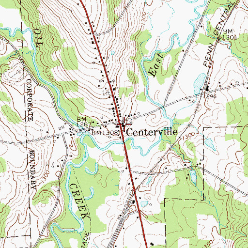 Topographic Map of Centerville, PA