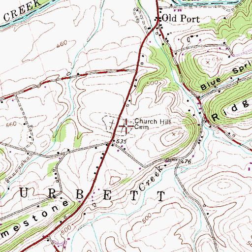 Topographic Map of Church Hill Cemetery, PA