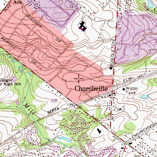 Topographic Map of Churchville, PA