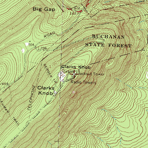 Topographic Map of Clarks Knob, PA