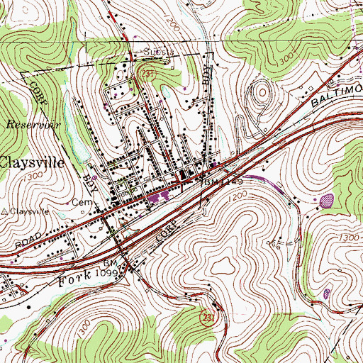Topographic Map of Claysville, PA