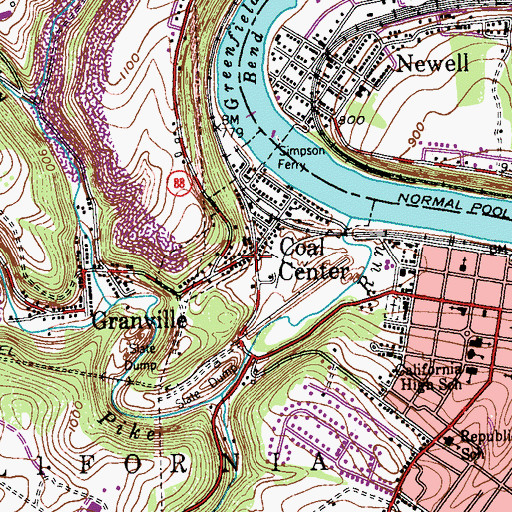 Topographic Map of Coal Center, PA