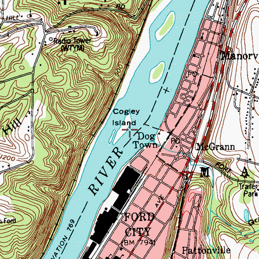 Topographic Map of Cogley Island, PA