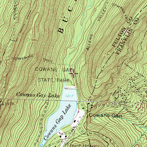 Topographic Map of Cowans Gap State Park, PA