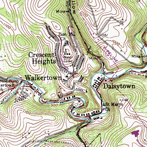 Topographic Map of Crescent Heights, PA