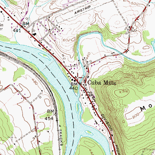 Topographic Map of Cuba Mills, PA