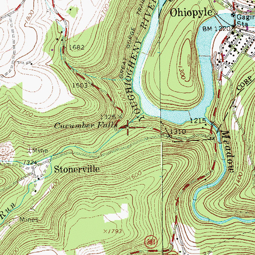 Topographic Map of Cucumber Falls, PA