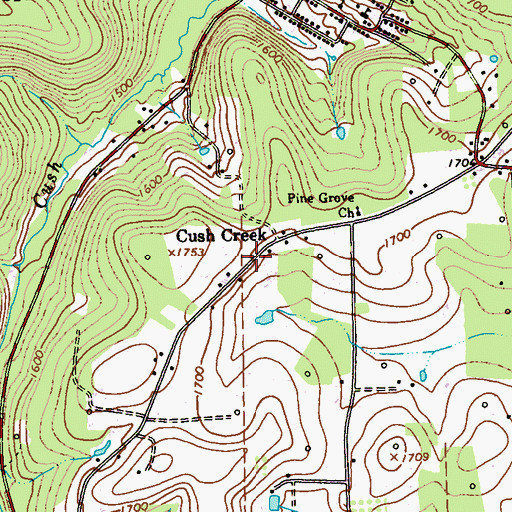 Topographic Map of Cush Creek, PA