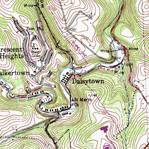 Topographic Map of Daisytown, PA