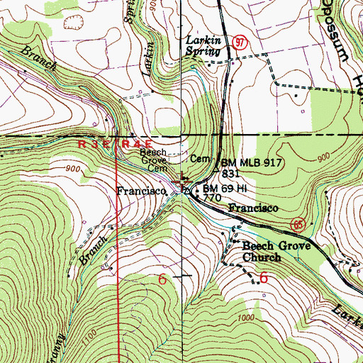 Topographic Map of Granny Branch, AL