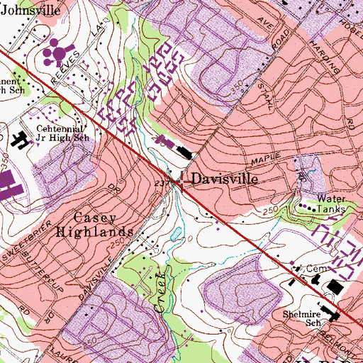 Topographic Map of Davisville, PA