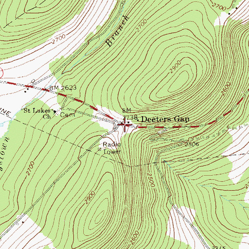 Topographic Map of Deeters Gap, PA