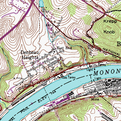 Topographic Map of Denbeau Heights, PA