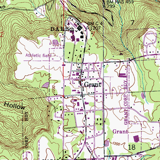 Topographic Map of Grant, AL
