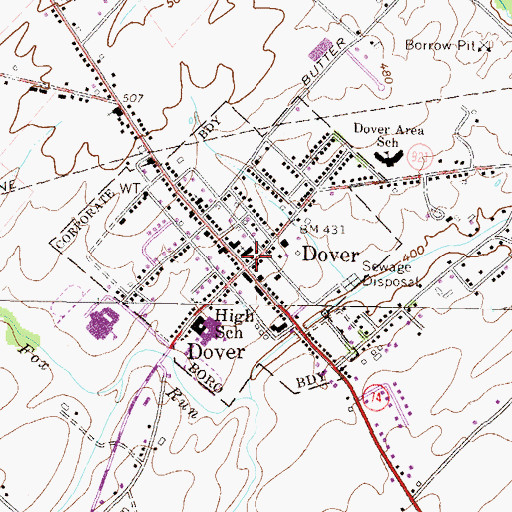Topographic Map of Dover, PA