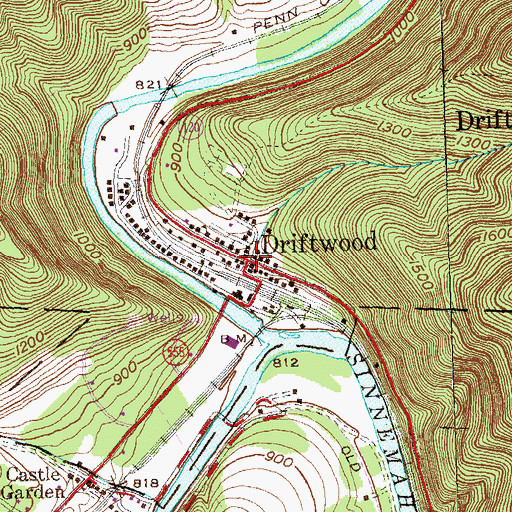 Topographic Map of Driftwood, PA