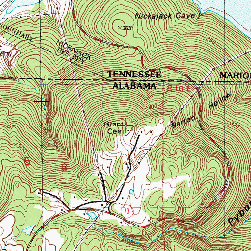 Topographic Map of Grant Cemetery, AL