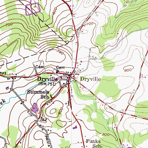 Topographic Map of Dryville, PA