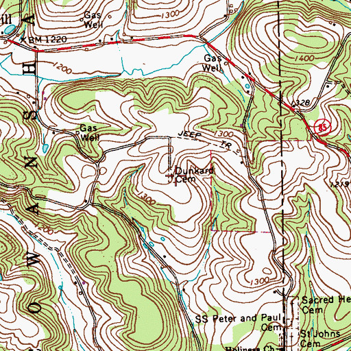 Topographic Map of Dunkard / Slate Hill Cemetery, PA
