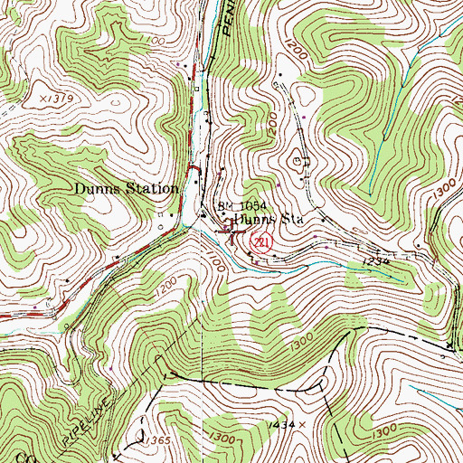 Topographic Map of Dunns Station, PA