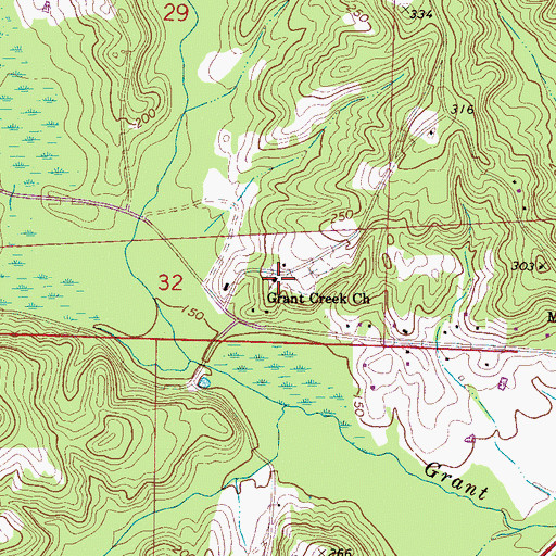 Topographic Map of Grants Creek Baptist Church, AL