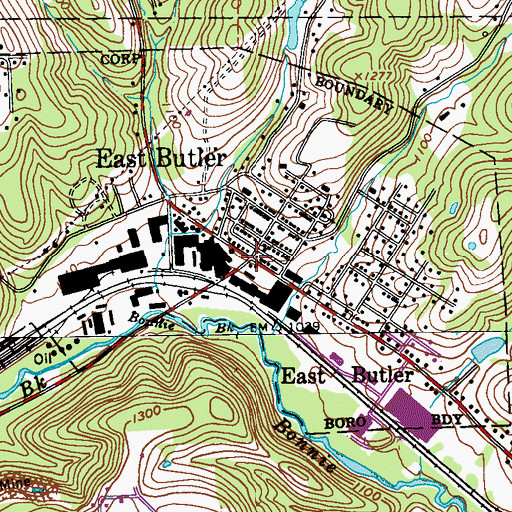 Topographic Map of East Butler, PA