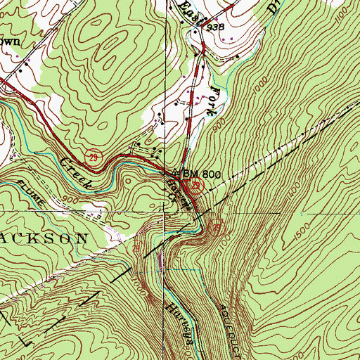 Topographic Map of East Fork Harveys Creek, PA