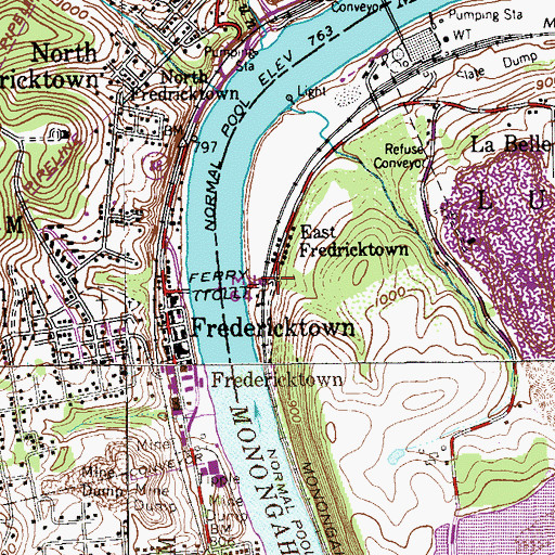 Topographic Map of East Fredricktown, PA
