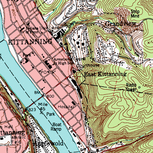 Topographic Map of East Kittanning, PA