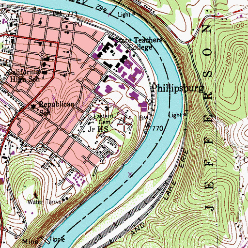 Topographic Map of Eastern Cemetery, PA