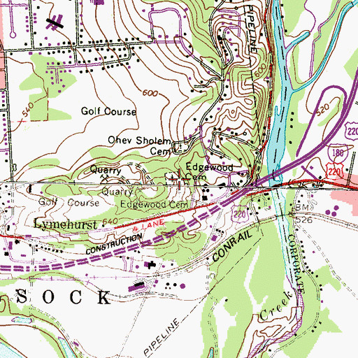 Topographic Map of Edgewood Cemetery, PA