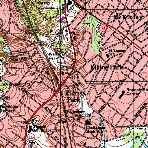 Topographic Map of Elkins Park, PA