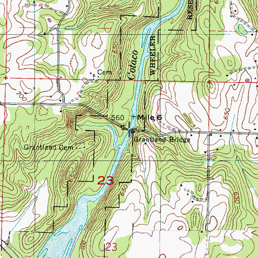 Topographic Map of Grantland Bridge, AL