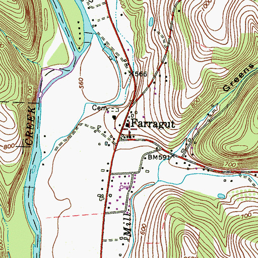 Topographic Map of Farragut, PA