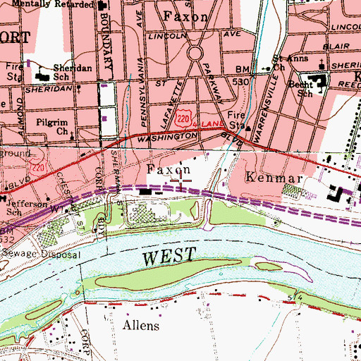 Topographic Map of Faxon, PA