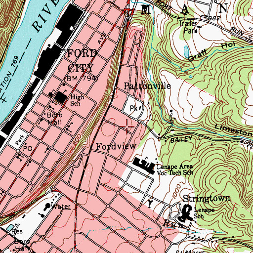 Topographic Map of Fordview, PA