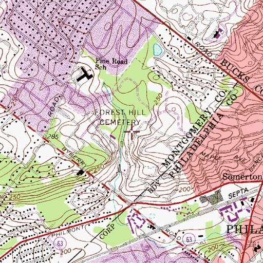 Topographic Map of Forest Hill Cemetery, PA
