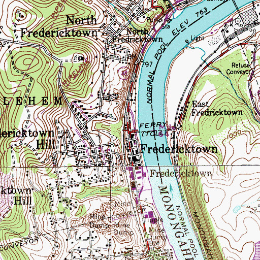 Topographic Map of Fredericktown, PA