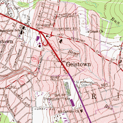 Topographic Map of Geistown, PA