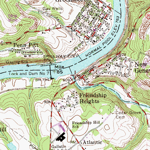 Topographic Map of Georges Creek, PA