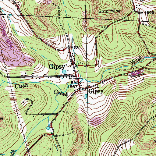 Topographic Map of Gipsy, PA