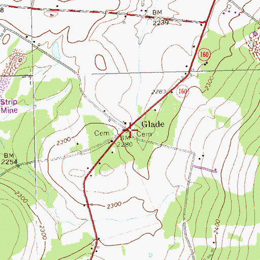 Topographic Map of Glade, PA
