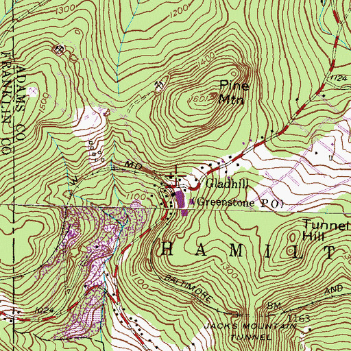 Topographic Map of Gladhill, PA