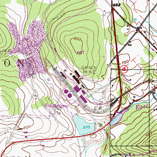 Topographic Map of Grace Mine, PA