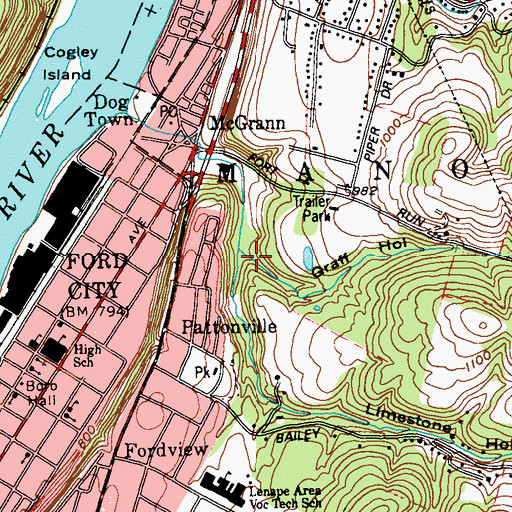 Topographic Map of Graff Hollow, PA